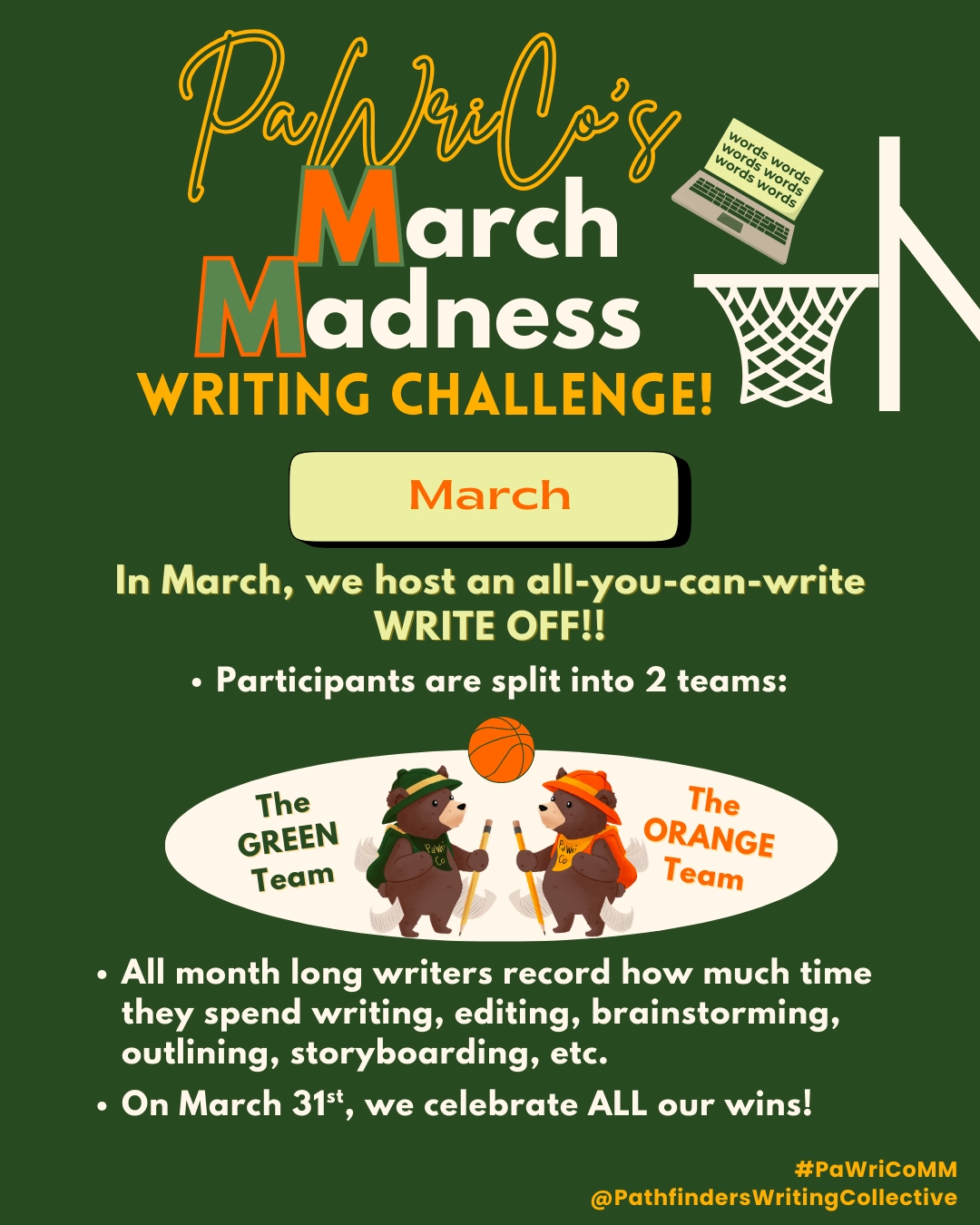 March madness: In March, we host an all-you-can-write WRITE OFF!!